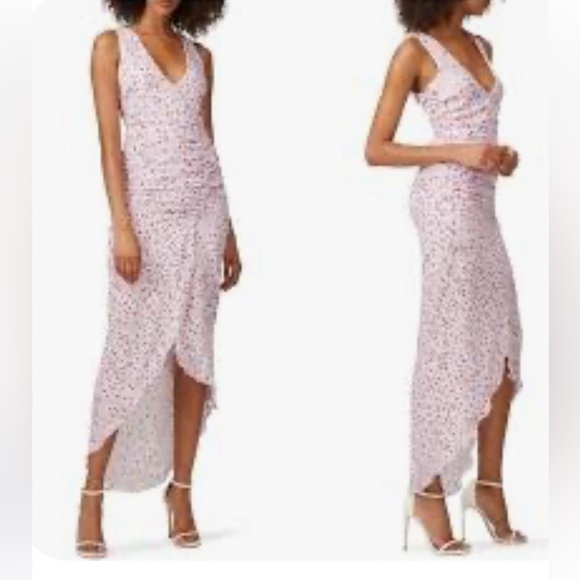 Nicholas Drape Front Asymmetrical Maxi Puff Multi Floral Elegant Sexy Dress L#29